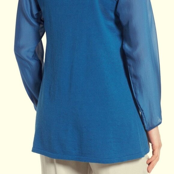 Eileen Fisher Deep Sky Scoop Neck Woven Contrast Tunic - Picture 4 of 5